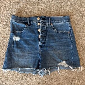 Express Blue Button-Fly Jean Shorts